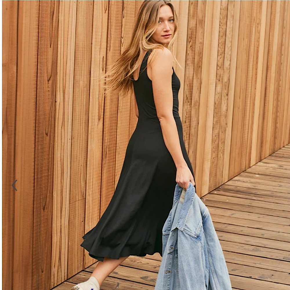 Marine Layer Lexi Rib Fit and Flare Midi Dress Black Size XS